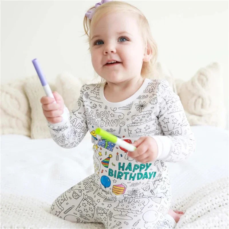 DIY Colour-In Christmas Pyjama Set – Kids Two-Piece (Without Painting Pens)