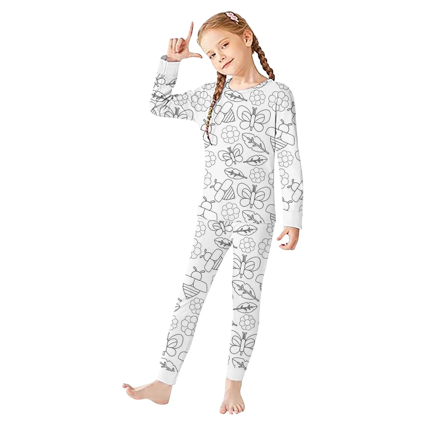 DIY Color-In Pyjama Set  Bee Set Flower Pattern Boy Girl (Without Painting Pens)