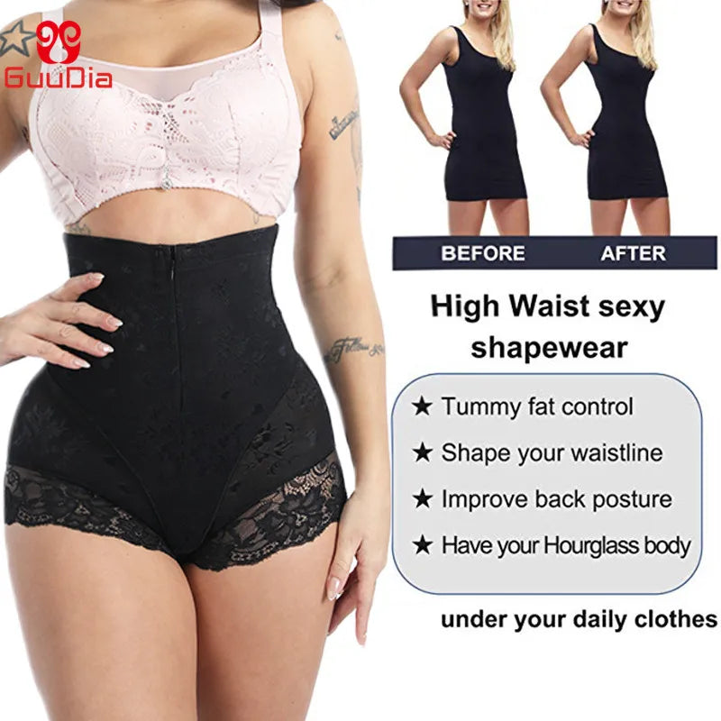Zipper Waist Trainer Shapewear – Lace High Waist Double Control Panties