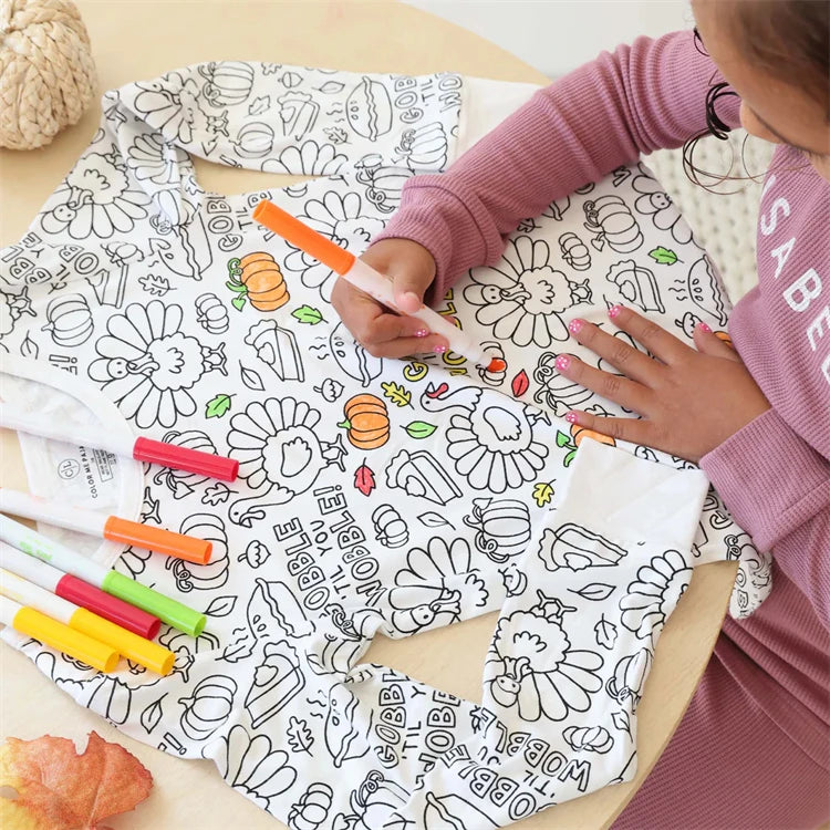 DIY Colour-In Kids Pyjama Party Set – Two-Piece Boys Gils (Without Painting Pens)