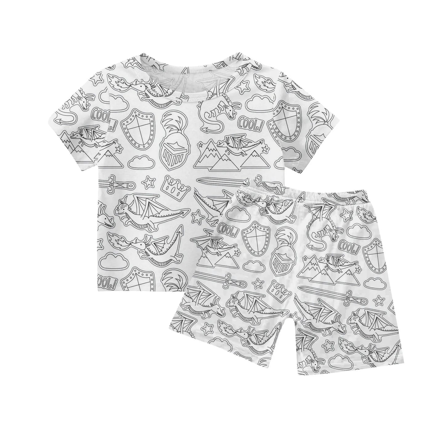 Colour-In Kids Pyjama Set – T-Shirt & Shorts (No Pens Included)