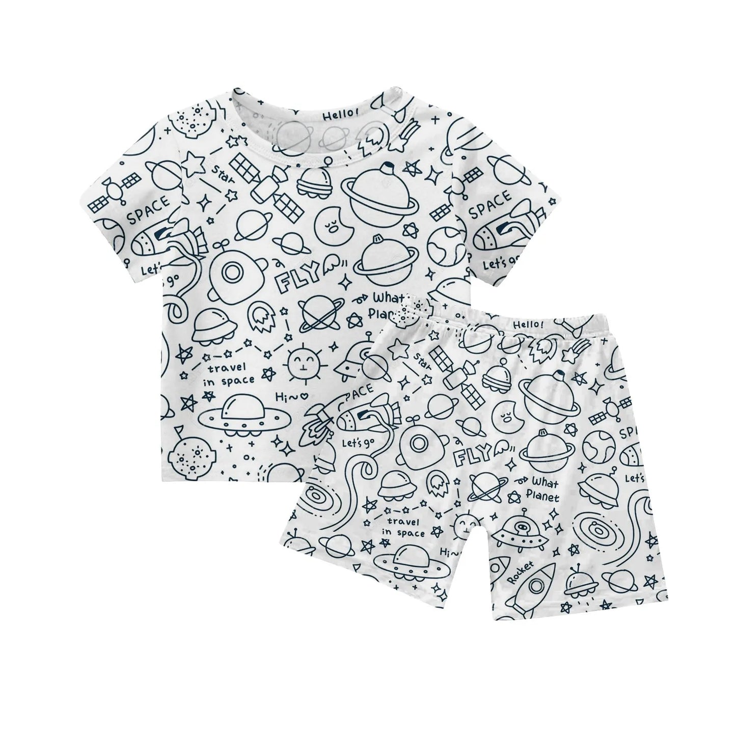 Colour-In Kids Pyjama Set – T-Shirt & Shorts (No Pens Included)