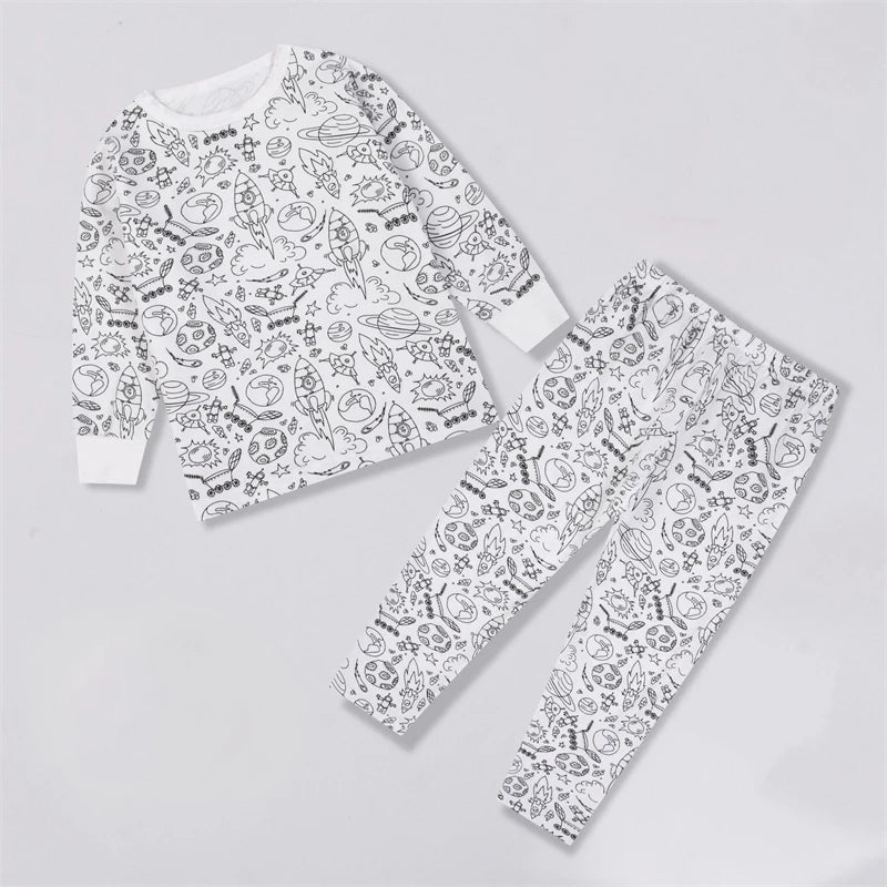 DIY Colour-In Kids Pyjama Party Set – Two-Piece Boys Gils (Without Painting Pens)