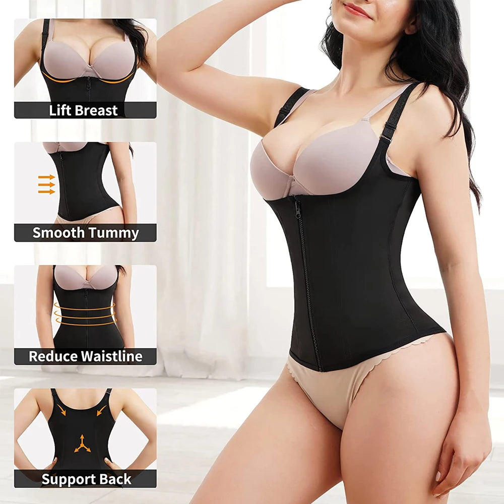 Postpartum Waist Trainer Shapewear – Zipper & Hook Vest for Tummy Recovery & Back SupportAdjustable Strap Hourglass