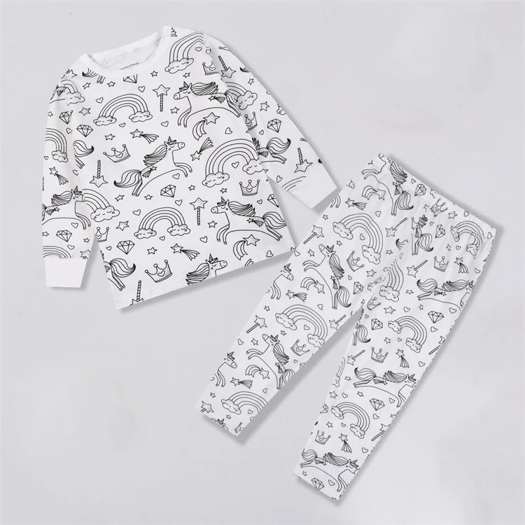 DIY Colour-In Kids Pyjama Party Set – Two-Piece Boys Gils (Without Painting Pens)