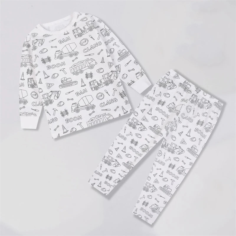 DIY Colour-In Kids Pyjama Party Set – Two-Piece Boys Gils (Without Painting Pens)