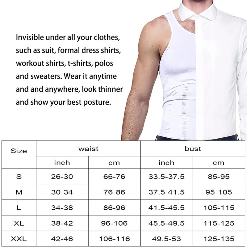 Men’s Compression Shirt – Body Shaper Vest , Abdomen Slimming & Posture Support