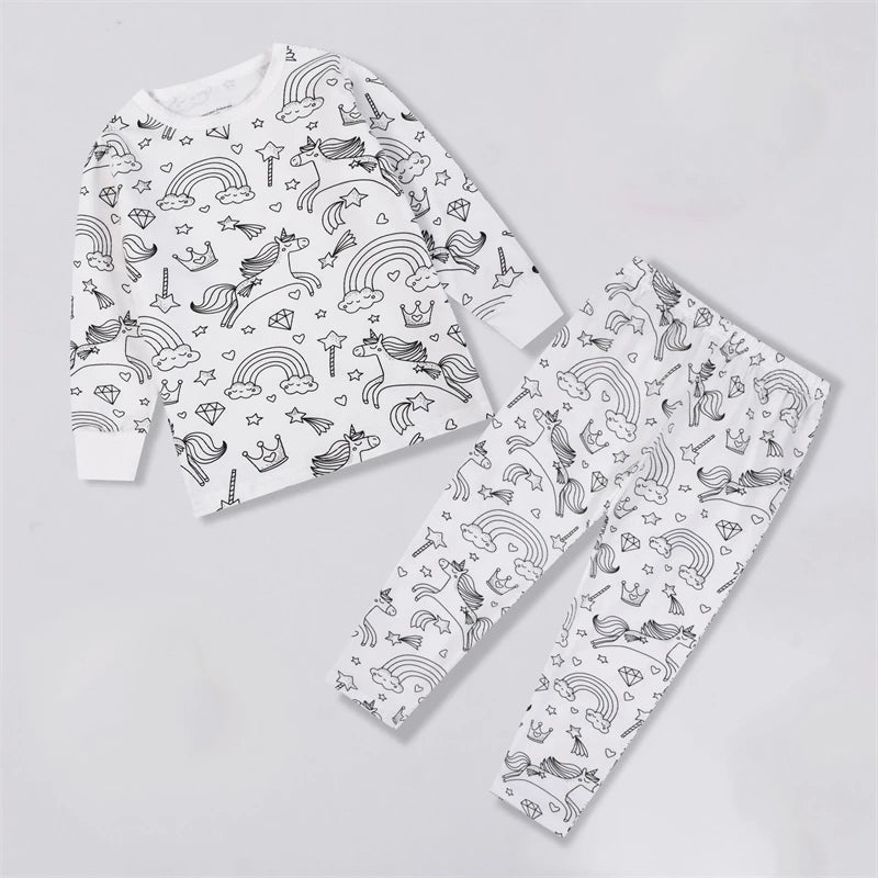 DIY Colour-In Kids Pyjama Party Set – Two-Piece Boys Gils (Without Painting Pens)