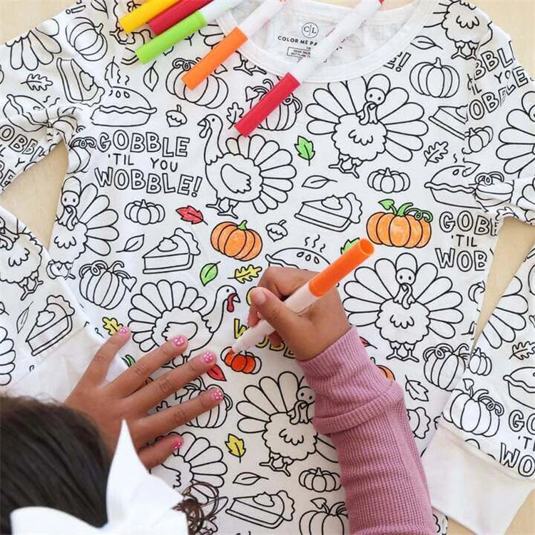 DIY Colour-In Kids Pyjama Party Set – Two-Piece Boys Gils (Without Painting Pens)