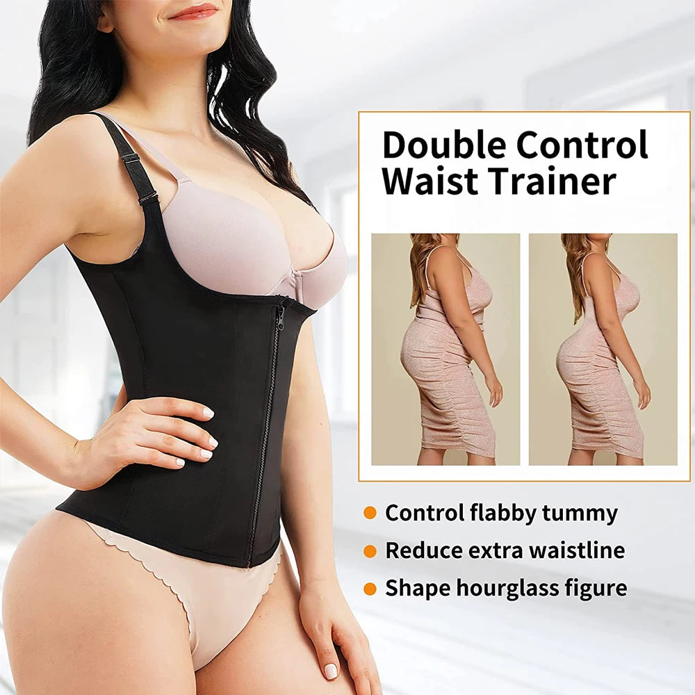 Postpartum Waist Trainer Shapewear – Zipper & Hook Vest for Tummy Recovery & Back SupportAdjustable Strap Hourglass