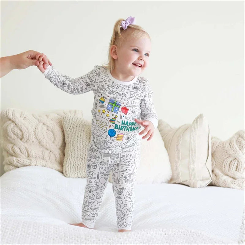 DIY Colour-In Christmas Pyjama Set – Kids Two-Piece (Without Painting Pens)