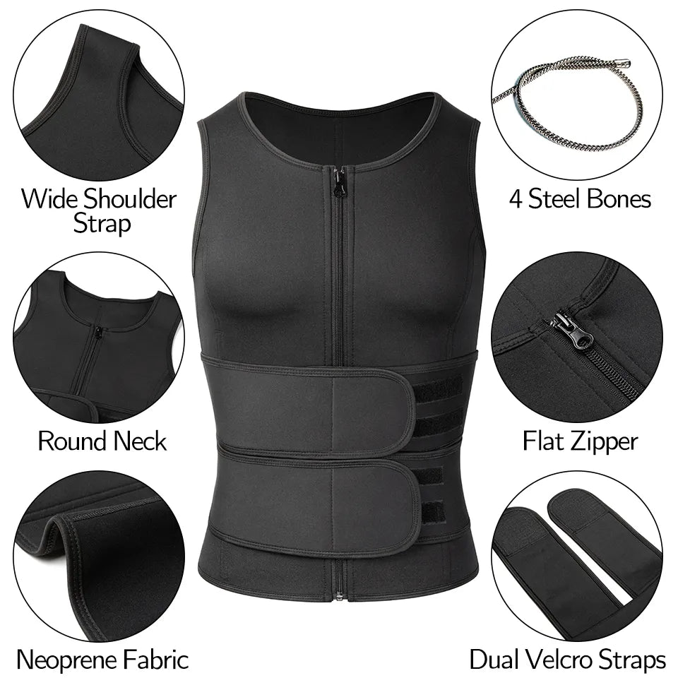 Men Body Shaper Waist Sauna Suit Sweat Vest Slimming Fat Burner Tank Tops