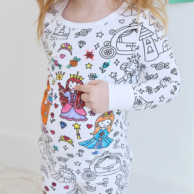 DIY Colour-In Kids Pyjama Party Set – Two-Piece Boys Gils (Without Painting Pens)