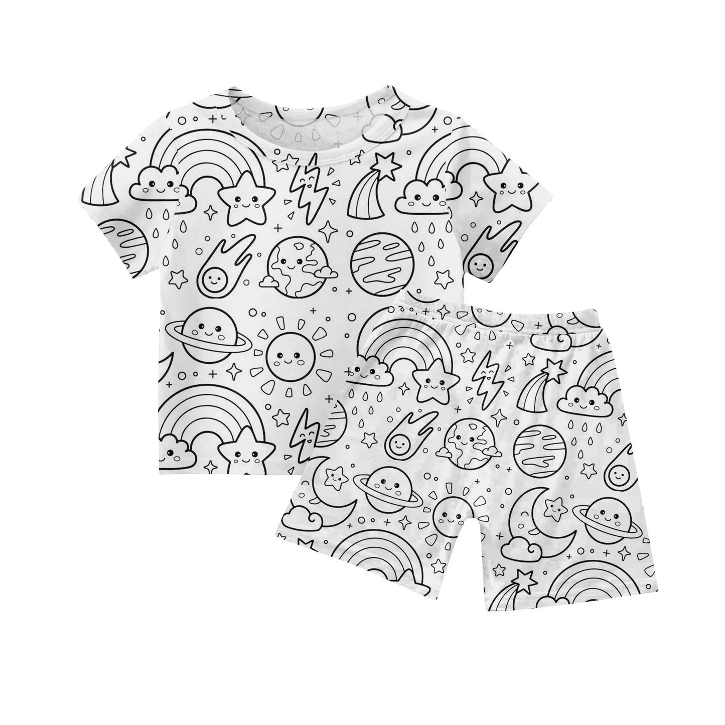Colour-In Kids Pyjama Set – T-Shirt & Shorts (No Pens Included)