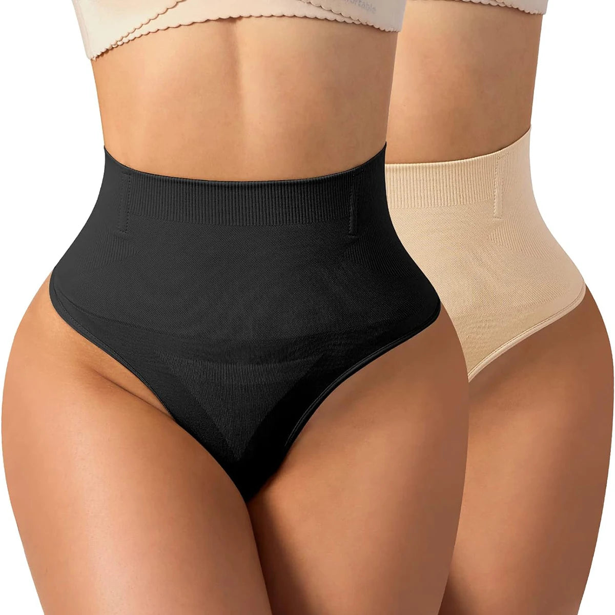 Mid Waist Thong Shapewear Panties – 4 Soft Bones Anti-Roll Waist Support