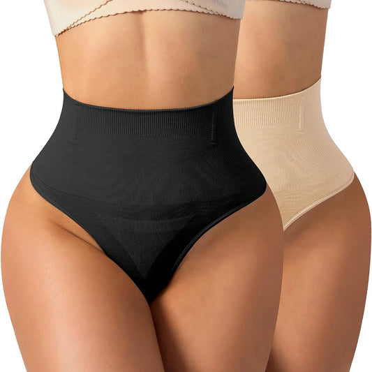 Mid Waist Thong Shapewear Panties – 4 Soft Bones Anti-Roll Waist Support