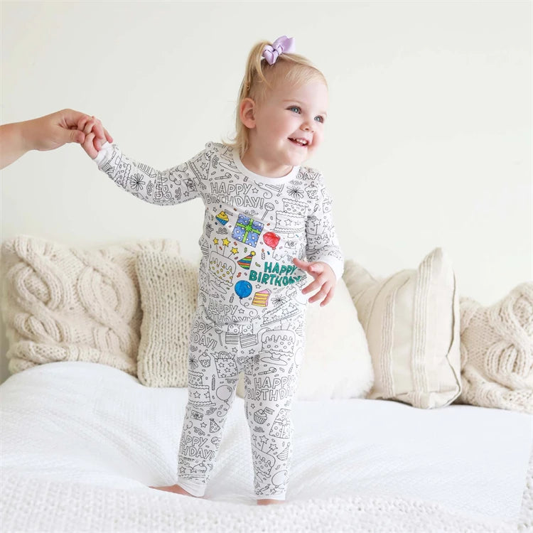DIY Colour-In Kids Pyjama Party Set – Two-Piece Boys Gils (Without Painting Pens)