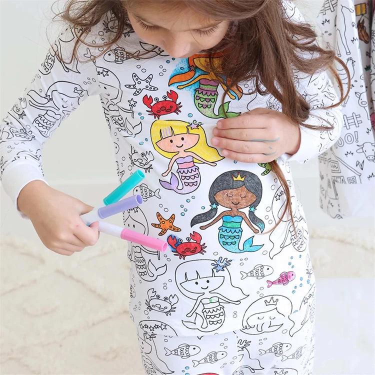 DIY Colour-In Kids Pyjama Party Set – Two-Piece Boys Gils (Without Painting Pens)