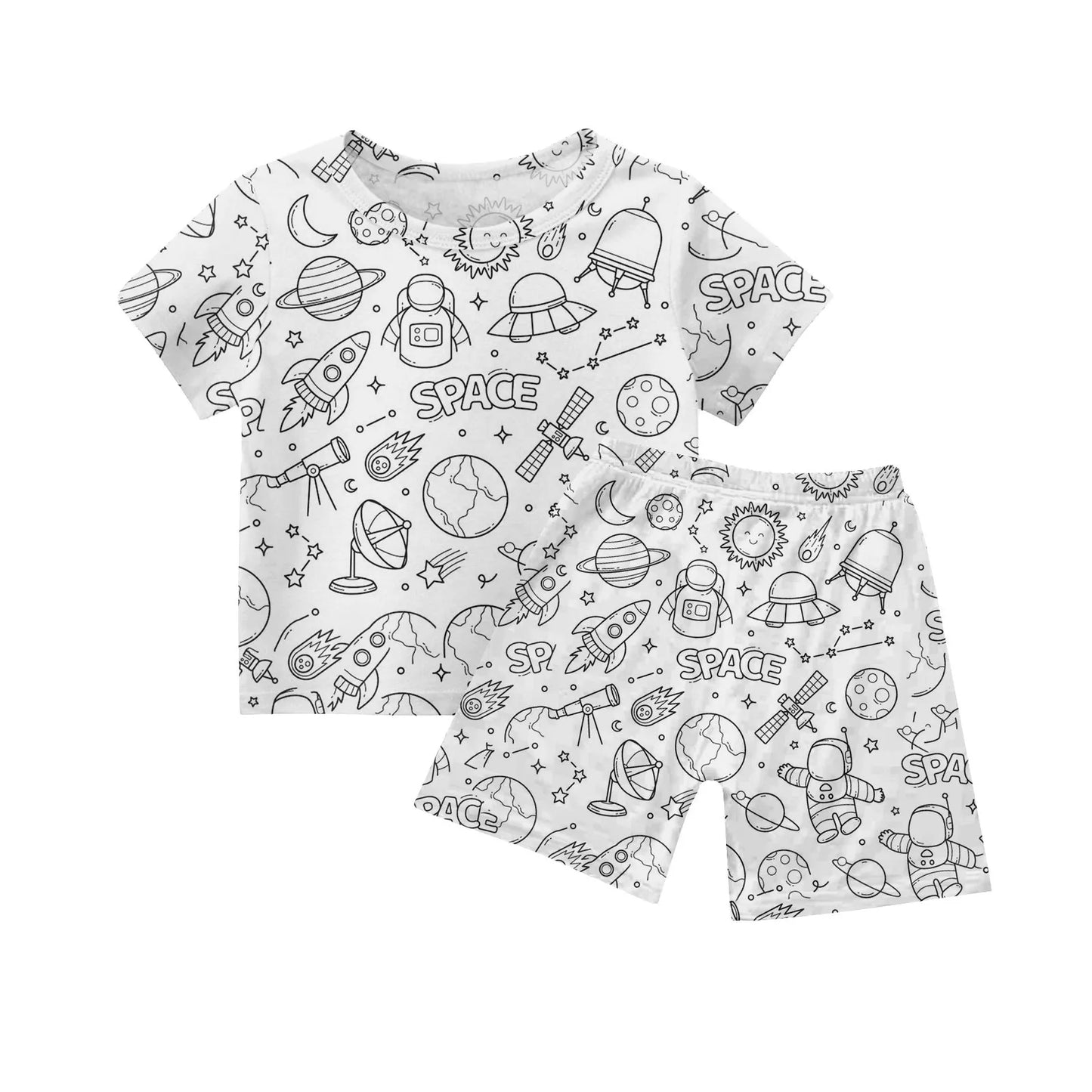 Colour-In Kids Pyjama Set – T-Shirt & Shorts (No Pens Included)