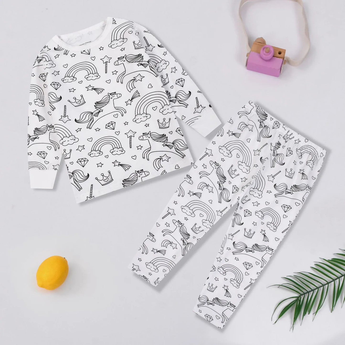 DIY Cartoon Drawing Cotton  Kids Pyjama Set 4-6Y (Without Painting Pens)