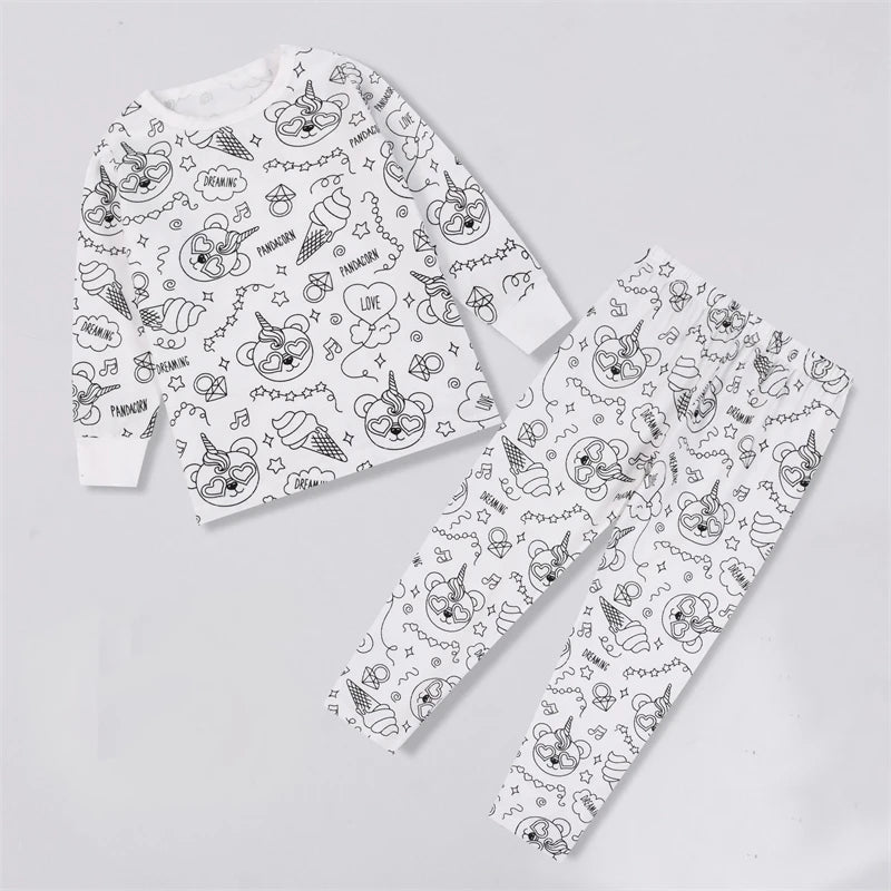 DIY Colour-In Kids Pyjama Party Set – Two-Piece Boys Gils (Without Painting Pens)