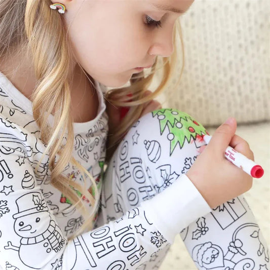 DIY Colour-In Christmas Pyjama Set – Kids Two-Piece (Without Painting Pens)