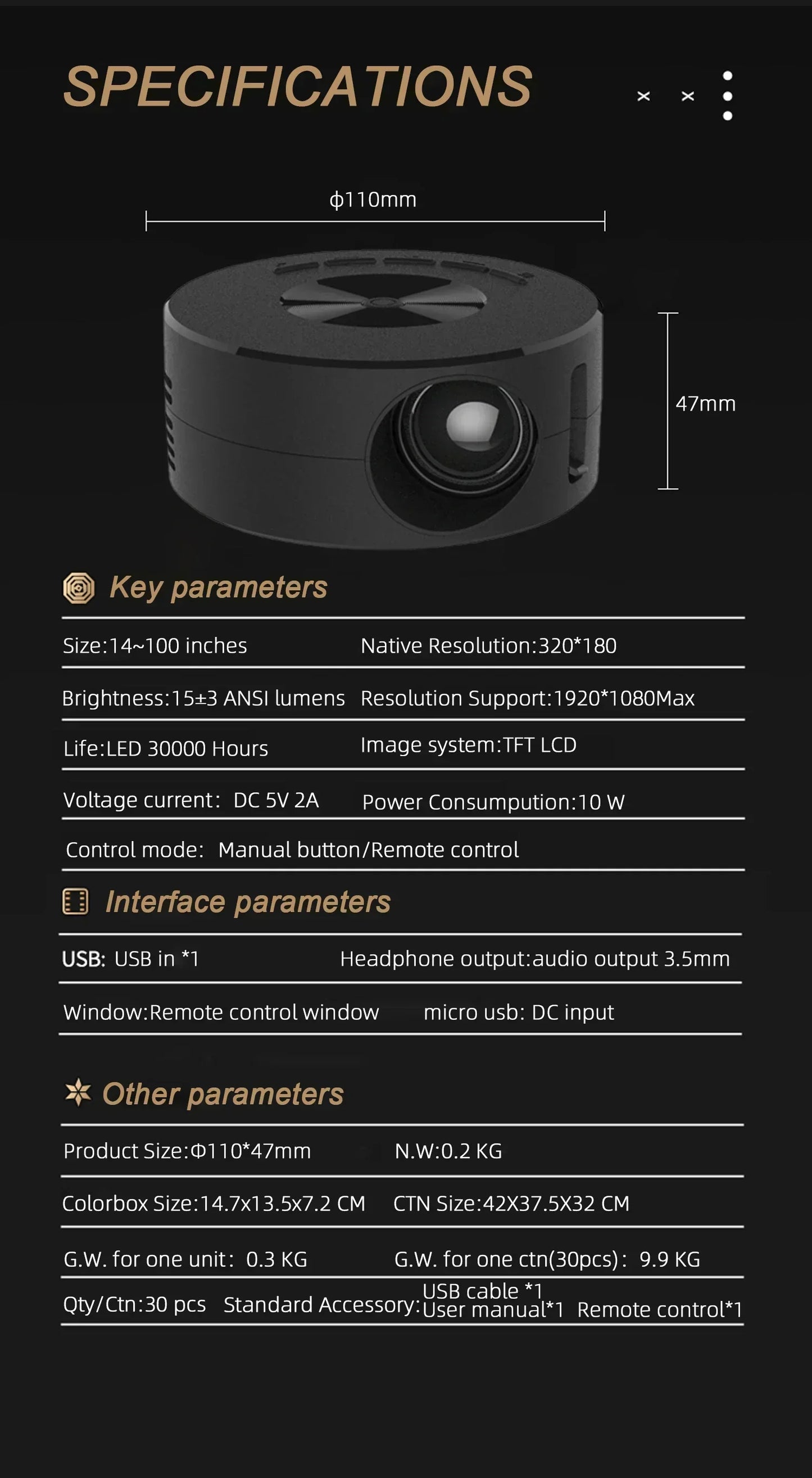 YT200 Portable Mini LED Smart Multimedia Projection Device LCD Display
