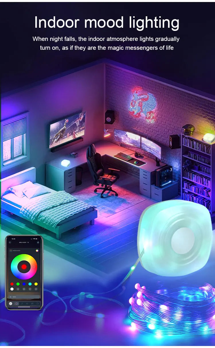 Cross-border new camping roll-up light atmosphere decoration small night light APP portable outdoor tent RGB string lights with
