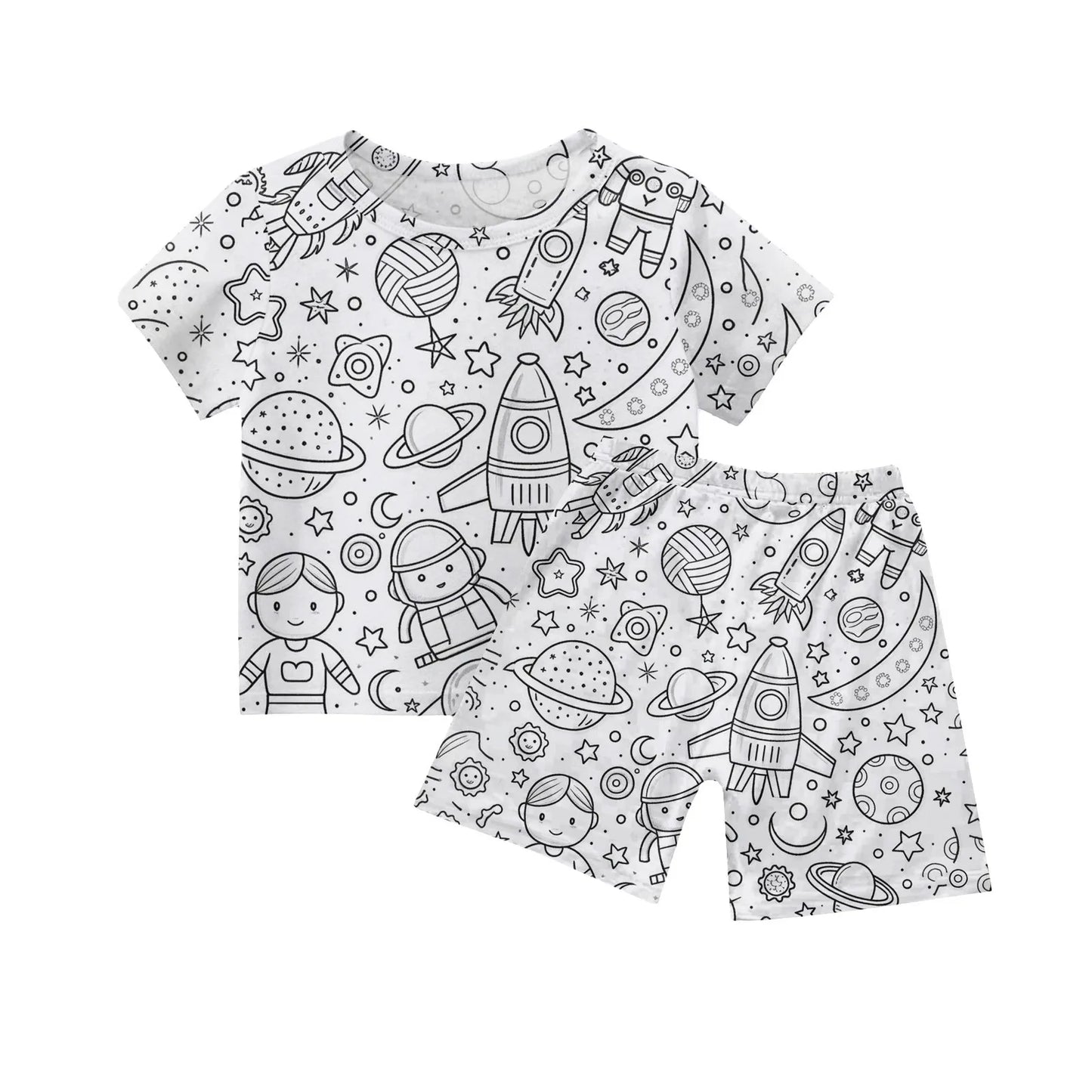 Colour-In Kids Pyjama Set – T-Shirt & Shorts (No Pens Included)