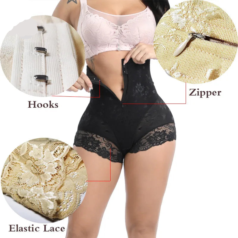 Zipper Waist Trainer Shapewear – Lace High Waist Double Control Panties