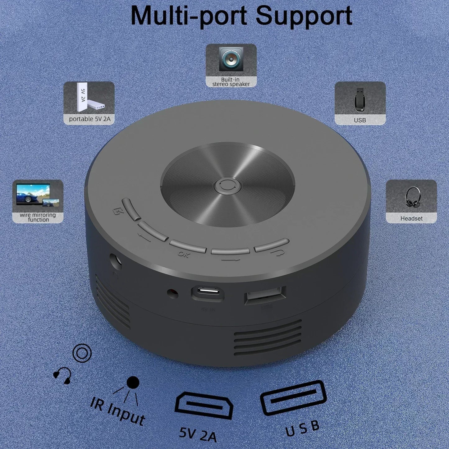 YT200 Portable Mini LED Smart Multimedia Projection Device LCD Display