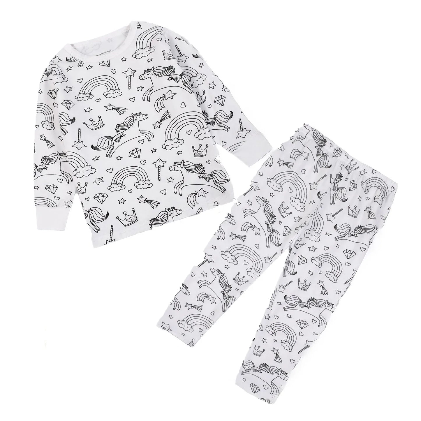 DIY Cartoon Drawing Cotton  Kids Pyjama Set 4-6Y (Without Painting Pens)
