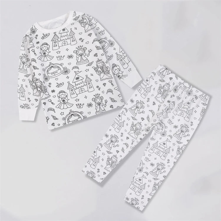 DIY Colour-In Kids Pyjama Party Set – Two-Piece Boys Gils (Without Painting Pens)