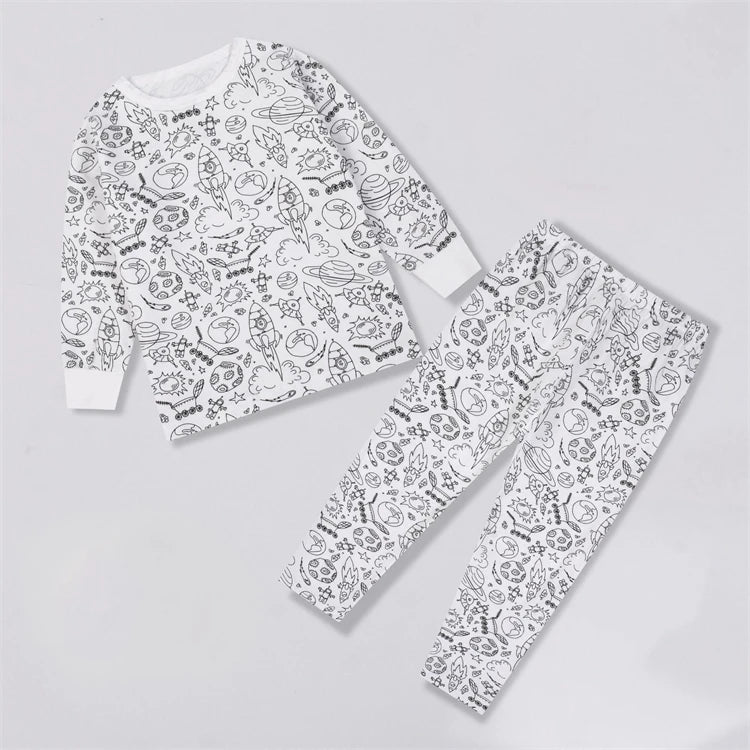 DIY Colour-In Kids Pyjama Party Set – Two-Piece Boys Gils (Without Painting Pens)