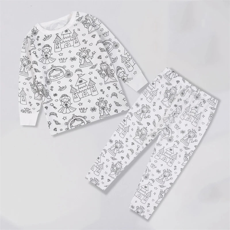 DIY Colour-In Kids Pyjama Party Set – Two-Piece Boys Gils (Without Painting Pens)