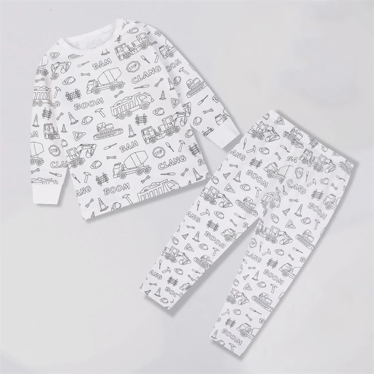 DIY Colour-In Kids Pyjama Party Set – Two-Piece Boys Gils (Without Painting Pens)
