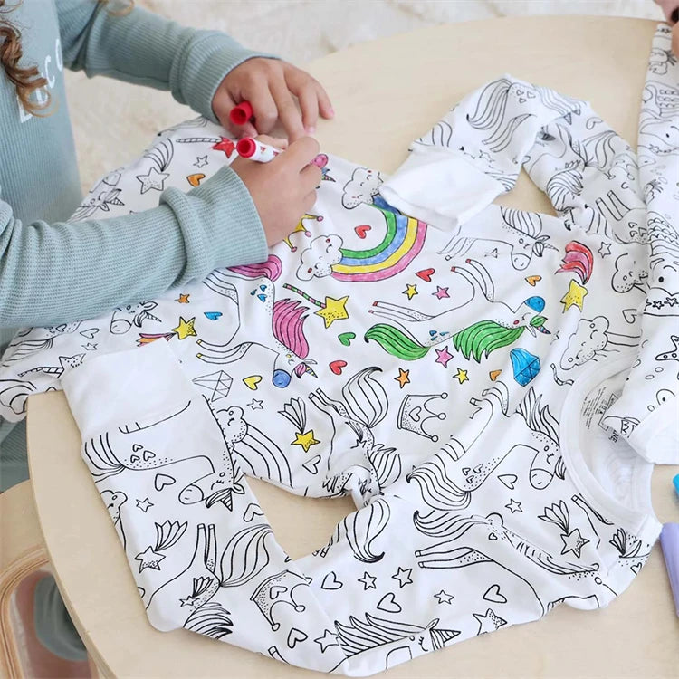 DIY Colour-In Kids Pyjama Party Set – Two-Piece Boys Gils (Without Painting Pens)