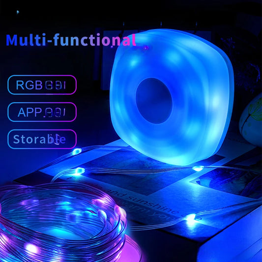 Cross-border new camping roll-up light atmosphere decoration small night light APP portable outdoor tent RGB string lights with
