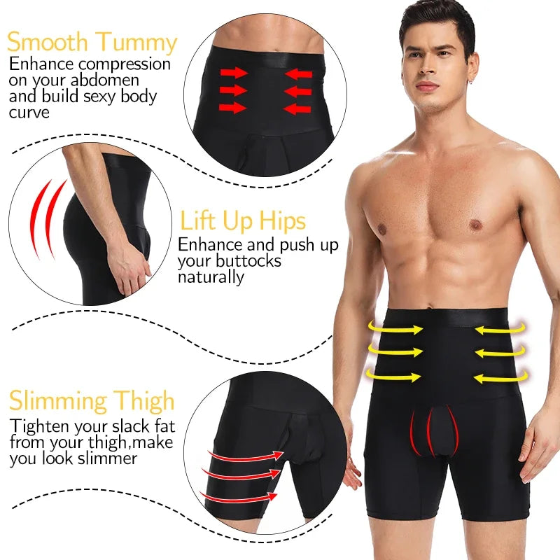 Men’s High Waist Tummy Control Boxer Shorts – Slimming Shapewear Underwear for Cycling, Fitness & Everyday Wear