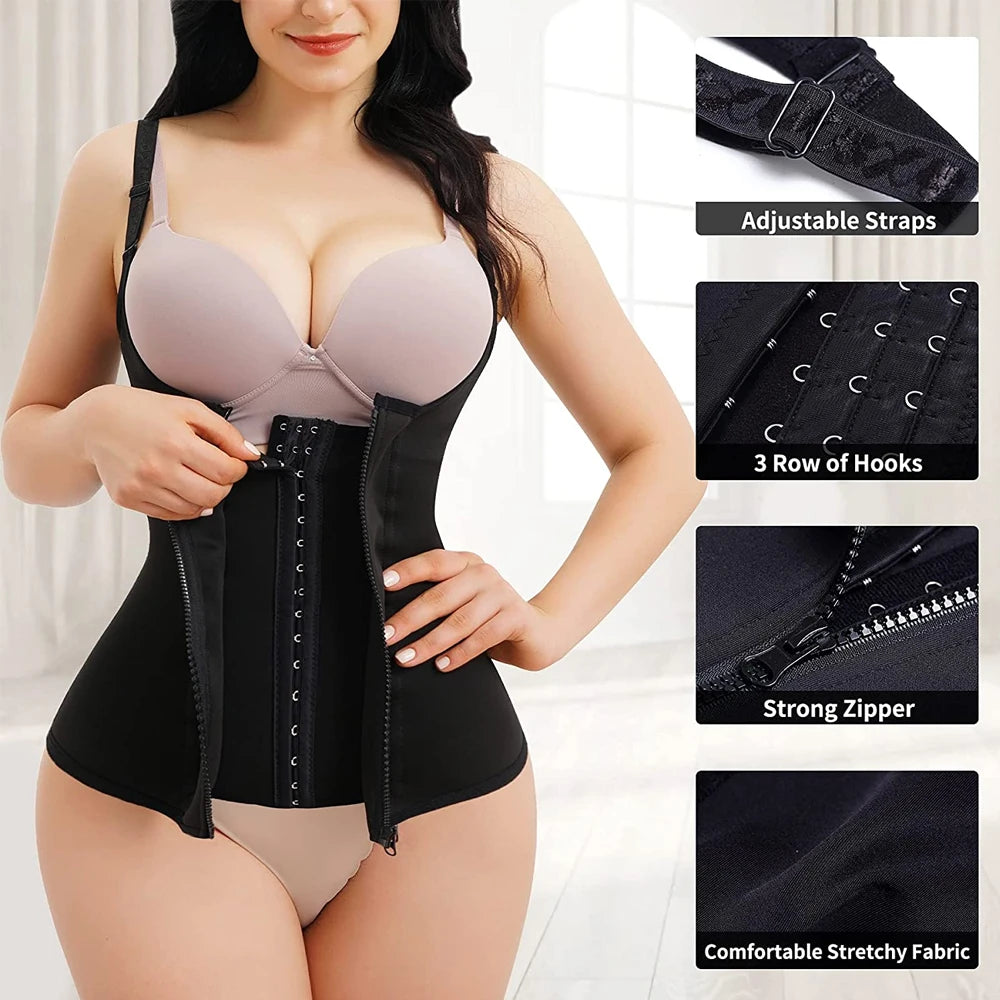 Postpartum Waist Trainer Shapewear – Zipper & Hook Vest for Tummy Recovery & Back SupportAdjustable Strap Hourglass