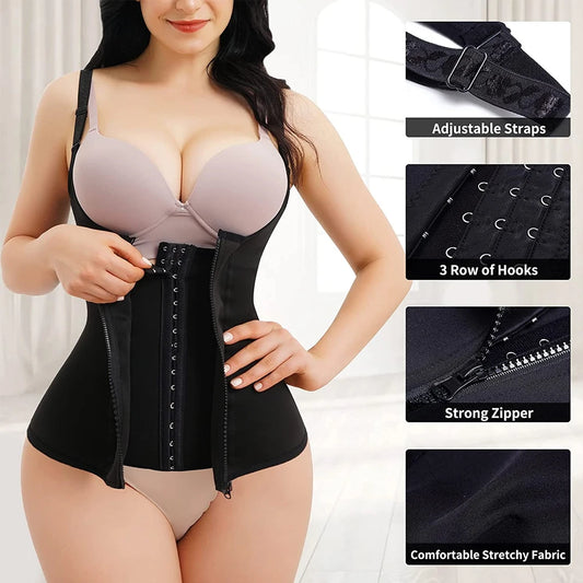 Postpartum Waist Trainer Shapewear – Zipper & Hook Vest for Tummy Recovery & Back SupportAdjustable Strap Hourglass