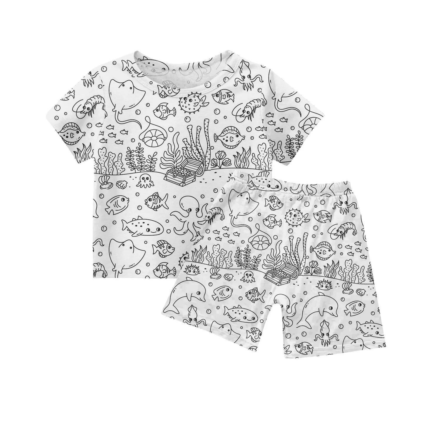 Colour-In Kids Pyjama Set – T-Shirt & Shorts (No Pens Included)