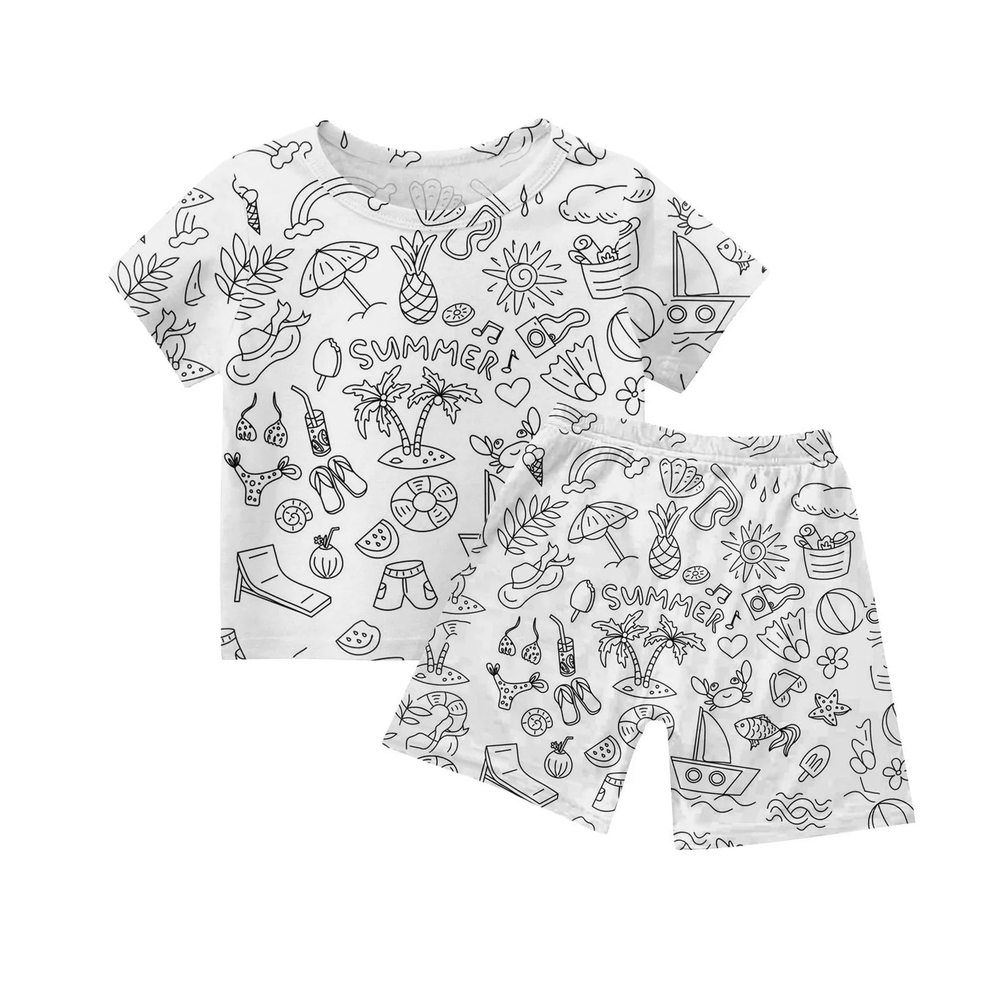 Colour-In Kids Pyjama Set – T-Shirt & Shorts (No Pens Included)