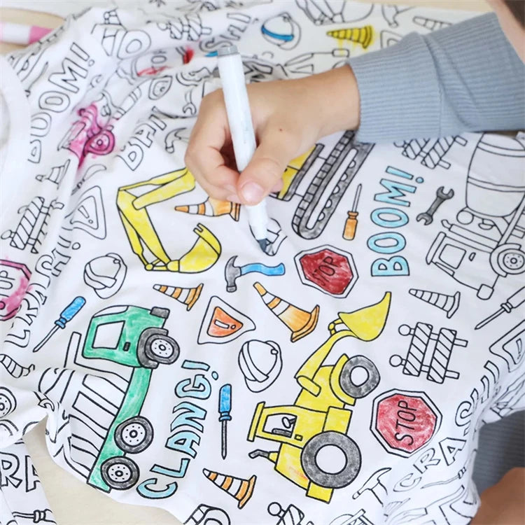 DIY Colour-In Kids Pyjama Party Set – Two-Piece Boys Gils (Without Painting Pens)