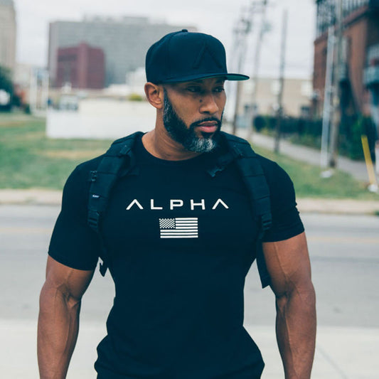 Male model wearing black cotton-stretch training tee – Bonanzaia Men’s Activewear