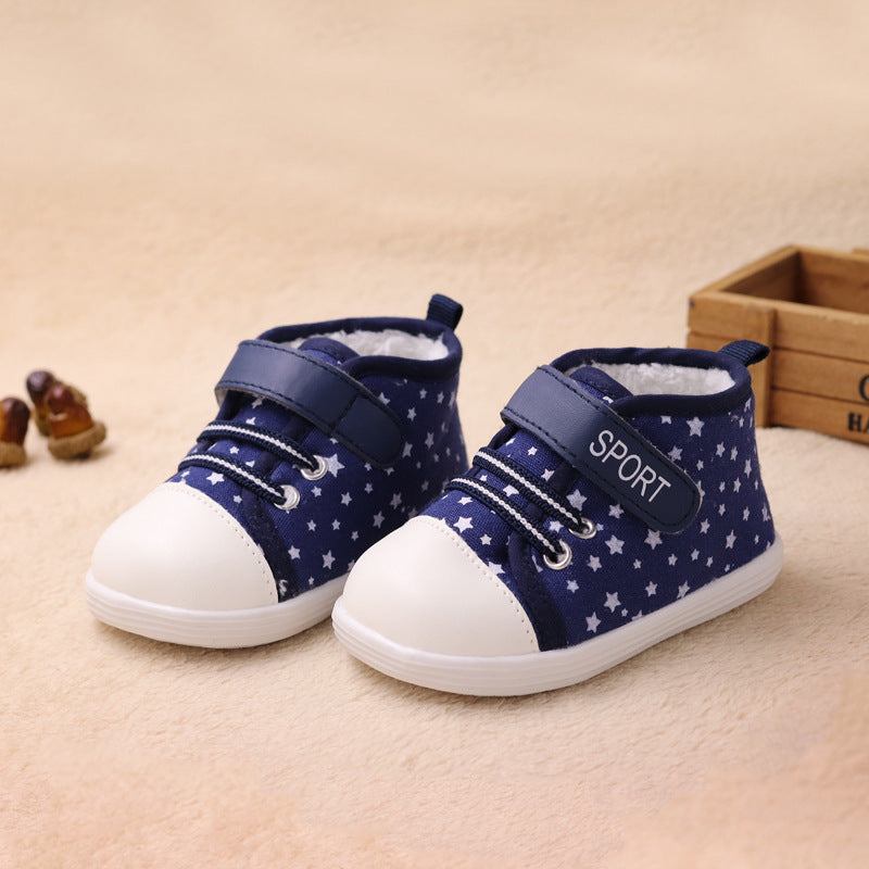 Canvas Lamb Velvet Lace-up Velcro Tape Toddler Baby Shoes