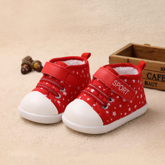 Canvas Lamb Velvet Lace-up Velcro Tape Toddler Baby Shoes