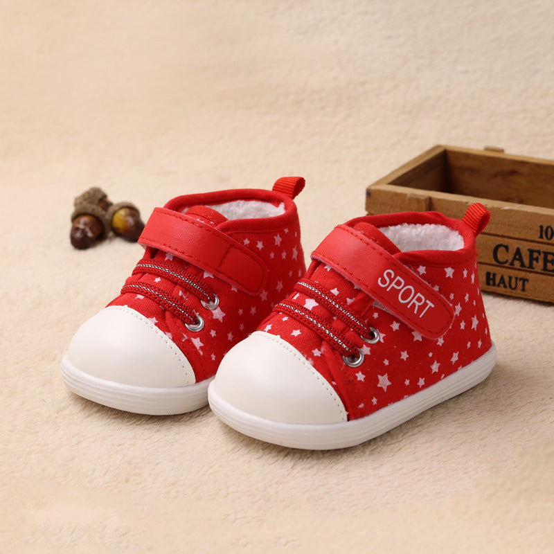 Canvas Lamb Velvet Lace-up Velcro Tape Toddler Baby Shoes